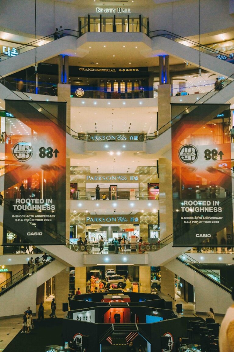A large building with a lot of people inside of it