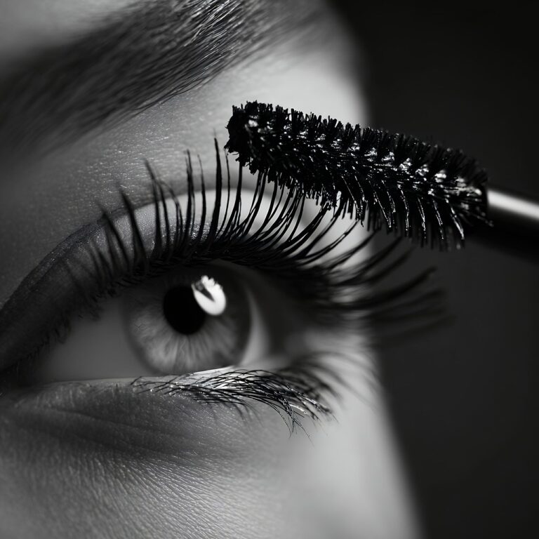 ai generated, mascara, brush, makeup, eyelash, cosmetics, beauty, monochrome, macro, closeup, application, eye, lashes, blackandwhite, glamour, detail, fashion, style, grooming, care, product, photography, studio, feminine, luxury